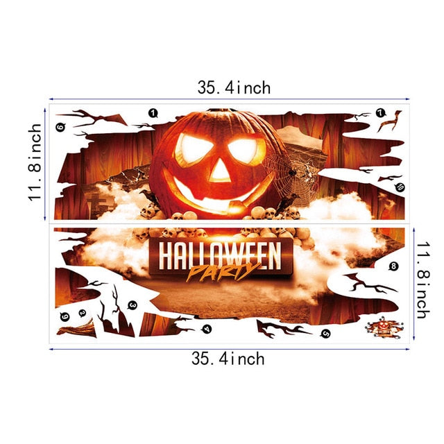 Halloween 3D Stickers View Scary Pumpkin Shaped Window Floor Stickers Halloween Decoration