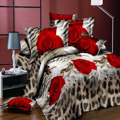 Home Textile Bedding Set 3D flowers Roses lilacs Pastoral style 4pcs Duvet Cover Sets Soft Polyester Bed Linen Flat Bed Sheet
