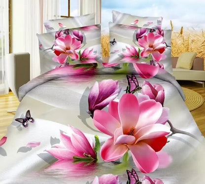 Home Textile Bedding Set 3D flowers Roses lilacs Pastoral style 4pcs Duvet Cover Sets Soft Polyester Bed Linen Flat Bed Sheet