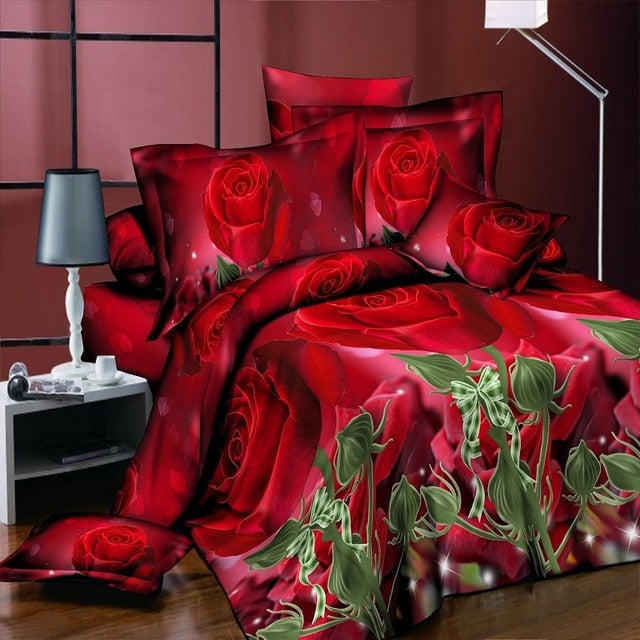 Home Textile Bedding Set 3D flowers Roses lilacs Pastoral style 4pcs Duvet Cover Sets Soft Polyester Bed Linen Flat Bed Sheet