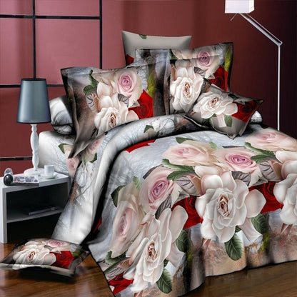 Home Textile Bedding Set 3D flowers Roses lilacs Pastoral style 4pcs Duvet Cover Sets Soft Polyester Bed Linen Flat Bed Sheet