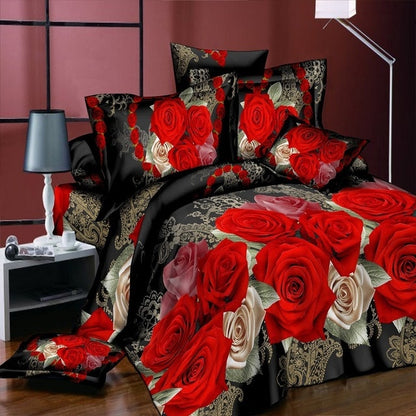 Home Textile Bedding Set 3D flowers Roses lilacs Pastoral style 4pcs Duvet Cover Sets Soft Polyester Bed Linen Flat Bed Sheet