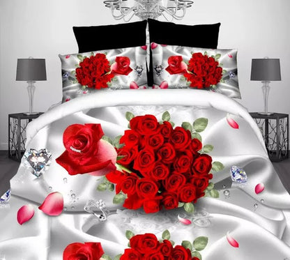 Home Textile Bedding Set 3D flowers Roses lilacs Pastoral style 4pcs Duvet Cover Sets Soft Polyester Bed Linen Flat Bed Sheet