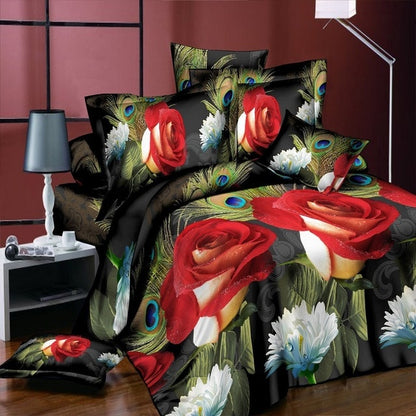 Home Textile Bedding Set 3D flowers Roses lilacs Pastoral style 4pcs Duvet Cover Sets Soft Polyester Bed Linen Flat Bed Sheet