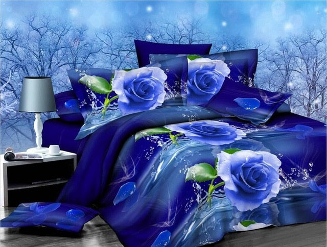 Home Textile Bedding Set 3D flowers Roses lilacs Pastoral style 4pcs Duvet Cover Sets Soft Polyester Bed Linen Flat Bed Sheet