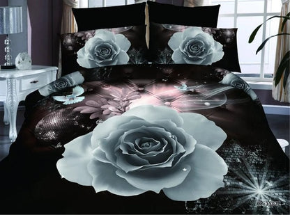 Home Textile Bedding Set 3D flowers Roses lilacs Pastoral style 4pcs Duvet Cover Sets Soft Polyester Bed Linen Flat Bed Sheet