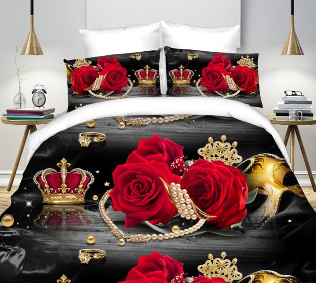 Home Textile Bedding Set 3D flowers Roses lilacs Pastoral style 4pcs Duvet Cover Sets Soft Polyester Bed Linen Flat Bed Sheet