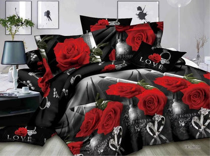 Home Textile Bedding Set 3D flowers Roses lilacs Pastoral style 4pcs Duvet Cover Sets Soft Polyester Bed Linen Flat Bed Sheet