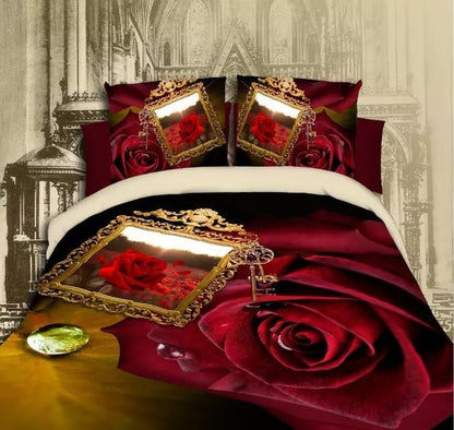Home Textile Bedding Set 3D flowers Roses lilacs Pastoral style 4pcs Duvet Cover Sets Soft Polyester Bed Linen Flat Bed Sheet