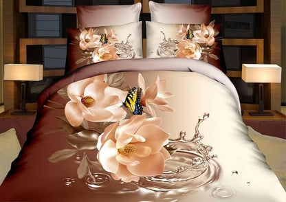 Home Textile Bedding Set 3D flowers Roses lilacs Pastoral style 4pcs Duvet Cover Sets Soft Polyester Bed Linen Flat Bed Sheet