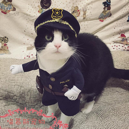Funny Halloween pet cat dog police costume cosplay with dog police hat small dog puppy - Shopy Max