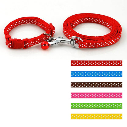 Dot Printed Nylon Pet Dog Necklace Pet Dog Collar and Leash Lead Set with Bell - Shopy Max