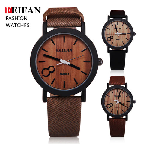 Simulation Wooden Relojes Quartz Men Watches Casual Wooden Color Leather Strap