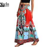 SheIn Long Maxi Skirt For Women New Arrival Ladies Multicolor Vintage Tribal Print - Shopy Max