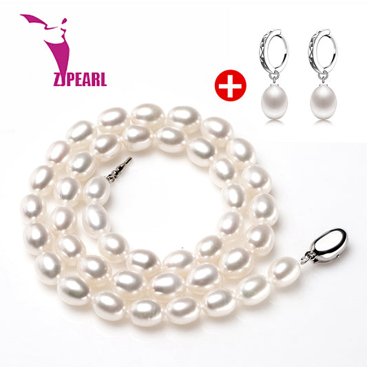 Natural freshwater Pearl set&necklaces for women,8mm Pearl fashion earrings,925 sterling silver fashion pearl jewelry,best gift