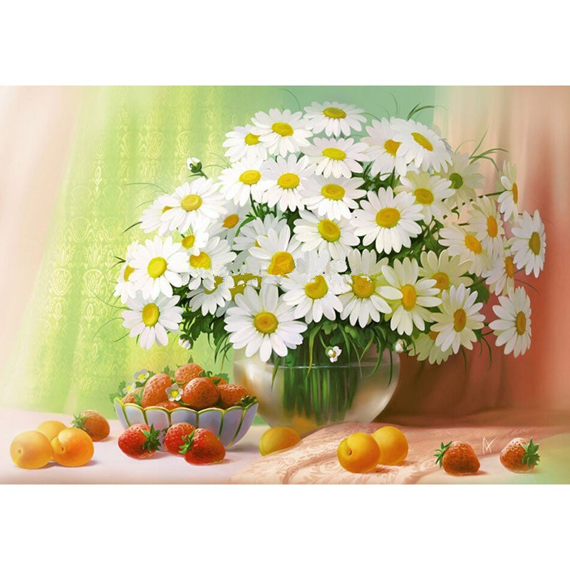 White Chrysanthemum Mosaic Picture Pattern Cross Stitch Rhinestone - Shopy Max