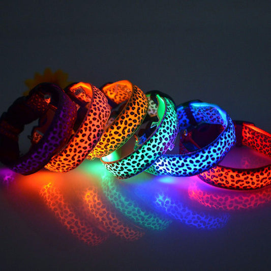 Nylon Pet LED Dog Collar Pet Supplies Night Safety Flashing Glow Electric Collars for Dogs S M L Size - Shopy Max