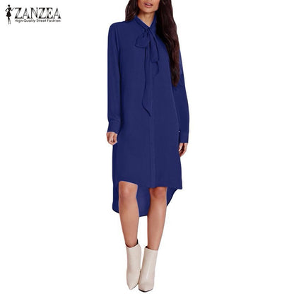 2016 ZANZEA Fashion Blusas Femininas Women Shirt Dress Bow Long Sleeve Casual