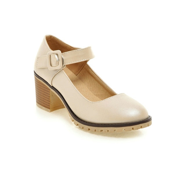 Meotina Shoes Women Round Toe Spring Pumps Chunky High Heels Mary Jane Causal Ladies Shoes