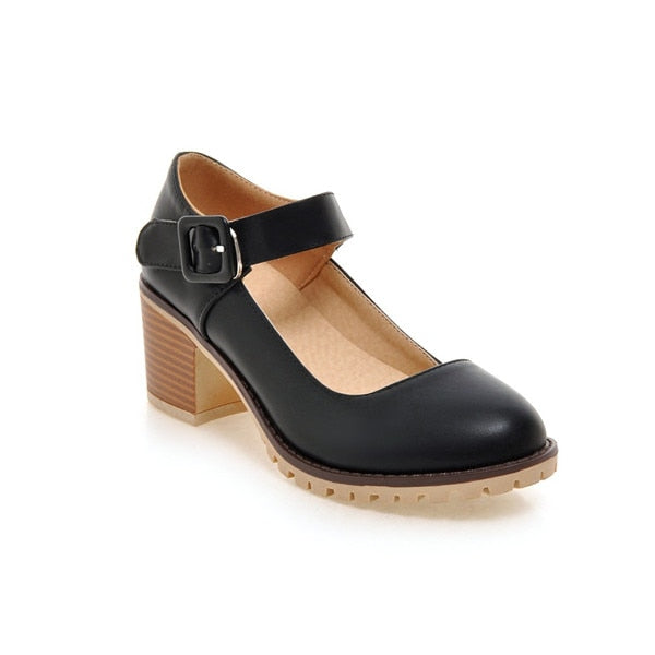 Meotina Shoes Women Round Toe Spring Pumps Chunky High Heels Mary Jane Causal Ladies Shoes