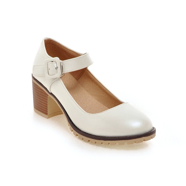 Meotina Shoes Women Round Toe Spring Pumps Chunky High Heels Mary Jane Causal Ladies Shoes