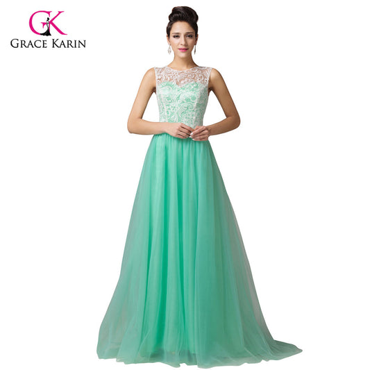 Green Yellow Lace Long Evening Dresses Grace Karin abendkleider 2016 Sleeveless - Shopy Max