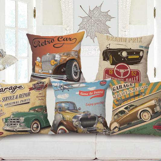vintage cushion cover retro car throw pillow covers decorative sofa throw pillows square cotton linen seat cushions home decor