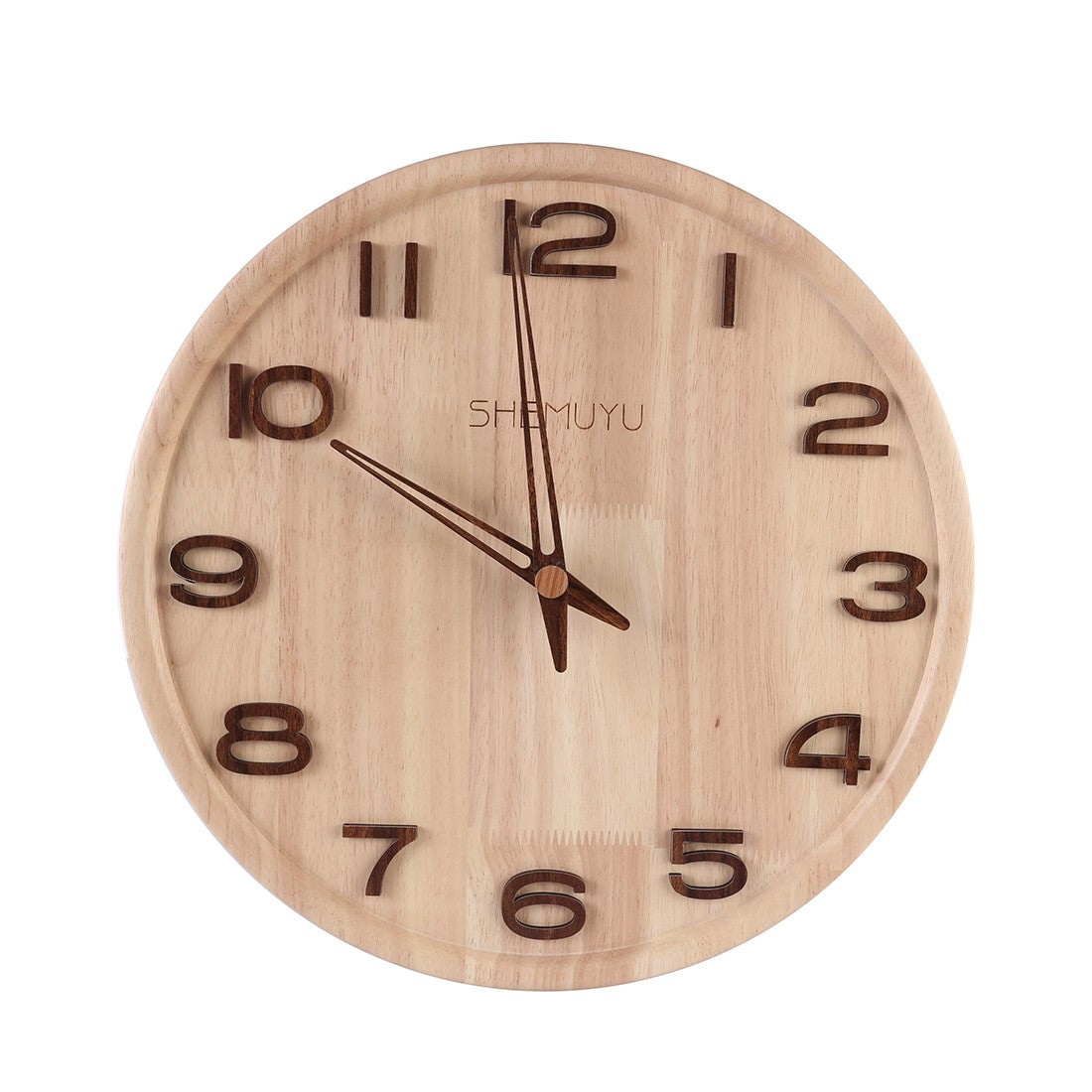 14 Inches Round Log Numbers Type Nordic Mute Wall Clock Creative Solid Wood Clock Wall Decor - Burlywood