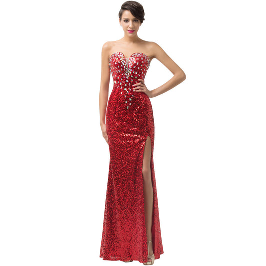 New! Grace Karin Strapless Split Party Gowns Crystal Sequins Formal Evening Dress