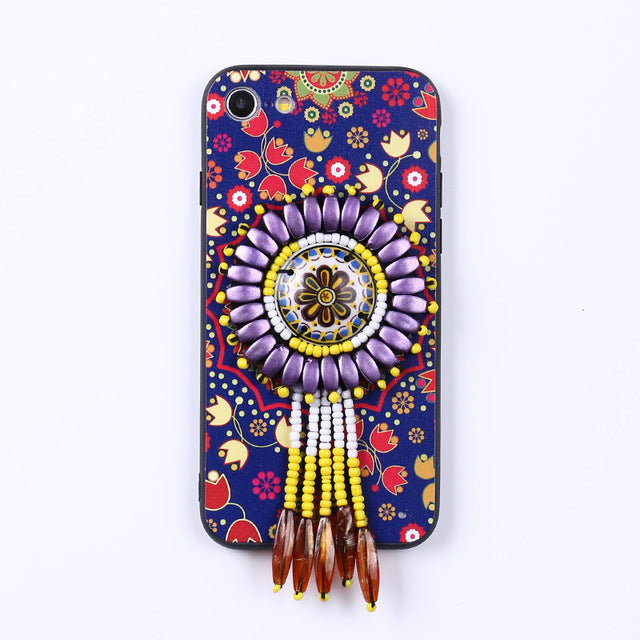 National Style Rhinestone Fringe Hard Case for Iphone 7 6 6S Plus Bling PC Cell Phone