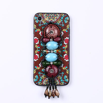 National Style Rhinestone Fringe Hard Case for Iphone 7 6 6S Plus Bling PC Cell Phone