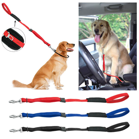 Soft Padded Handle Nylon Dog Car Travel Seat  Belt Dogs Walking Leads 3 Colors Adjustable - Shopy Max