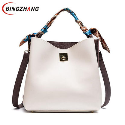 Women Ribbon Summer Handbag PU Leather Bucket Fashion Women Bag Bolsa Ladies
