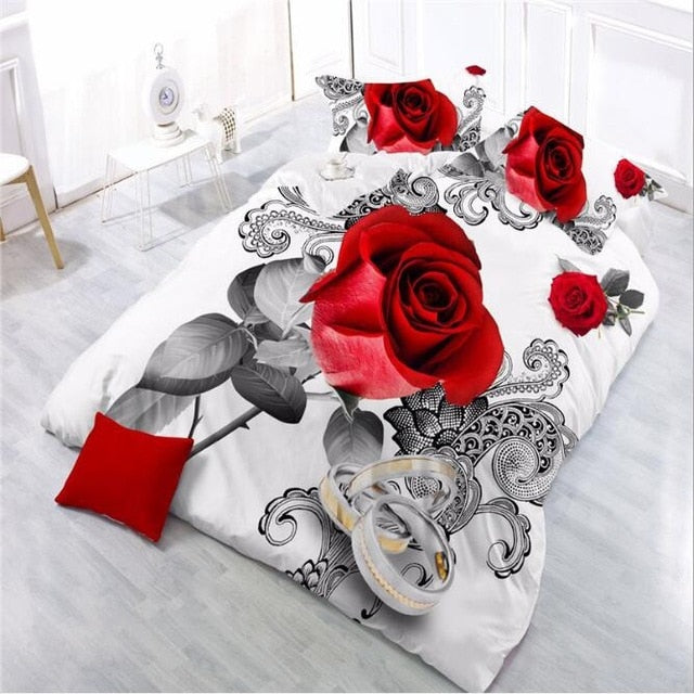 Home Textile Bedding Set 3D flowers Roses lilacs Pastoral style 4pcs Duvet Cover Sets Soft Polyester Bed Linen Flat Bed Sheet