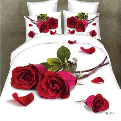 Home Textile Bedding Set 3D flowers Roses lilacs Pastoral style 4pcs Duvet Cover Sets Soft Polyester Bed Linen Flat Bed Sheet