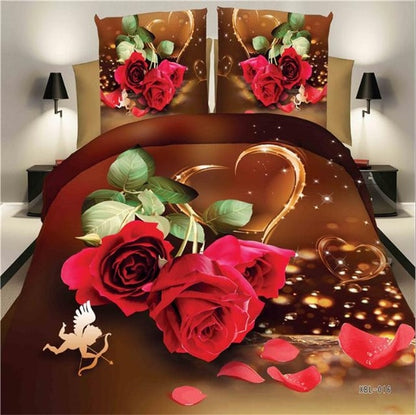Home Textile Bedding Set 3D flowers Roses lilacs Pastoral style 4pcs Duvet Cover Sets Soft Polyester Bed Linen Flat Bed Sheet