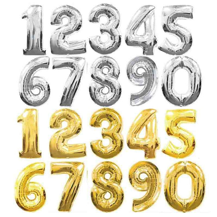 Gold Sliver 32 inch  0-9  Large Helium Digital Air Ballons Foil Children Festival