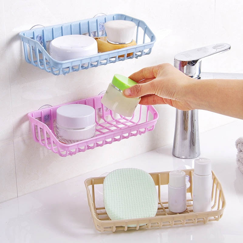 Plastic Kitchen Accessories 1 Pc Sink Shelf  Double Suction Cup  Sponge Drain