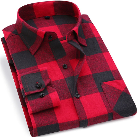 Men Flannel Plaid Shirt 100% Cotton 2019 Spring Autumn Casual Long Sleeve