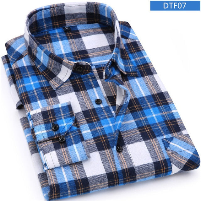 Men Flannel Plaid Shirt 100% Cotton 2019 Spring Autumn Casual Long Sleeve