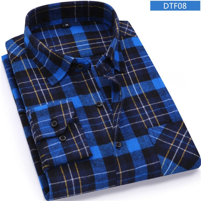 Men Flannel Plaid Shirt 100% Cotton 2019 Spring Autumn Casual Long Sleeve
