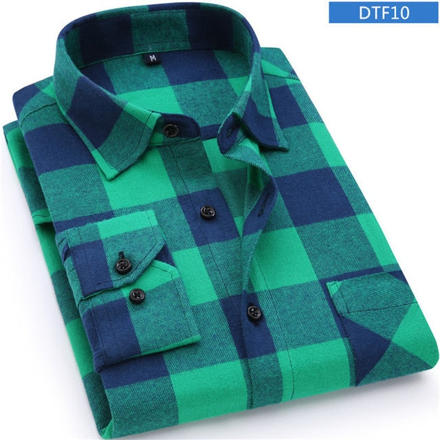 Men Flannel Plaid Shirt 100% Cotton 2019 Spring Autumn Casual Long Sleeve