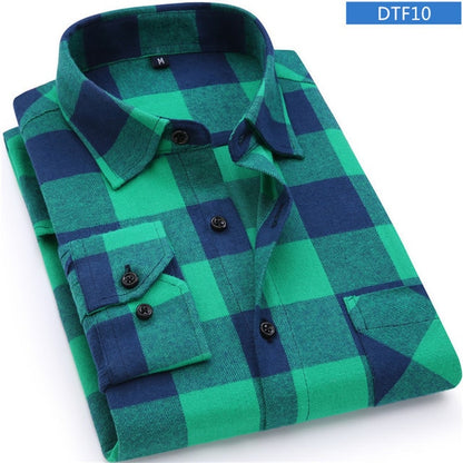 Men Flannel Plaid Shirt 100% Cotton 2019 Spring Autumn Casual Long Sleeve