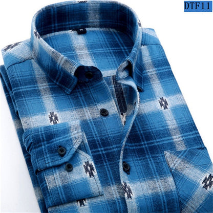 Men Flannel Plaid Shirt 100% Cotton 2019 Spring Autumn Casual Long Sleeve