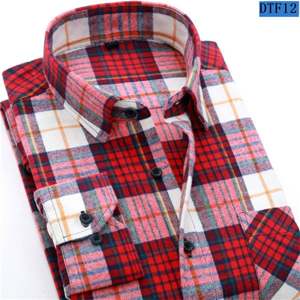 Men Flannel Plaid Shirt 100% Cotton 2019 Spring Autumn Casual Long Sleeve
