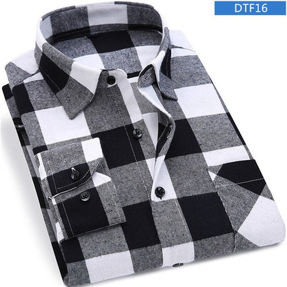 Men Flannel Plaid Shirt 100% Cotton 2019 Spring Autumn Casual Long Sleeve