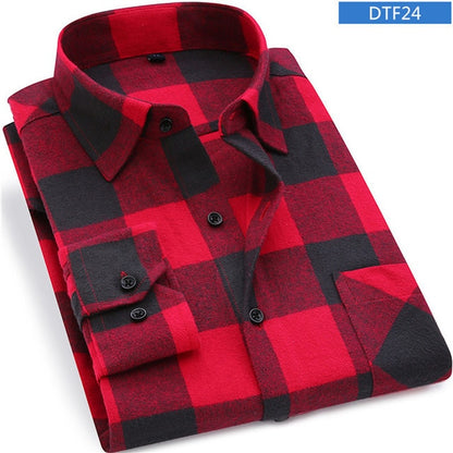 Men Flannel Plaid Shirt 100% Cotton 2019 Spring Autumn Casual Long Sleeve