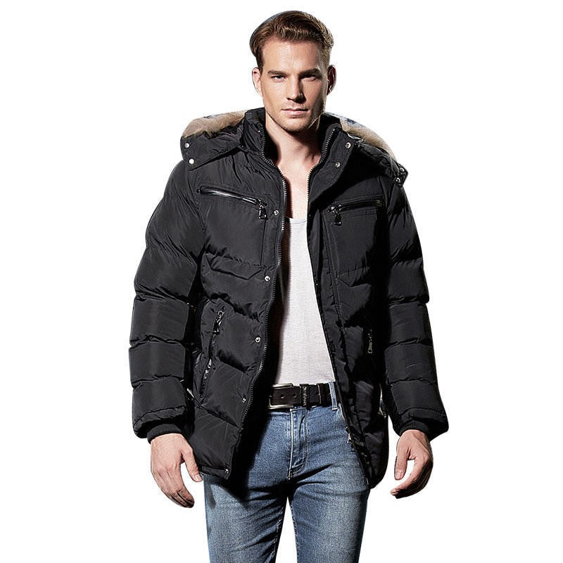 Hooded mens jackets coutudi winter parka men thick cotton solid black down parkas fur