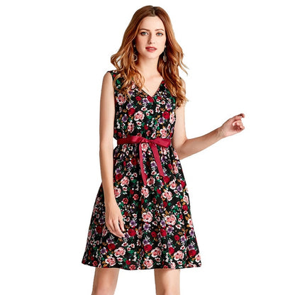 JAPPKBH Summer Autumn Women Dress New Elegant Sweet Print Floral Deep
