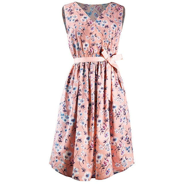 JAPPKBH Summer Autumn Women Dress New Elegant Sweet Print Floral Deep